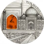 Тадж Махал (MINERAL ART) - Палау - серебряная монета с вставкой янтаря