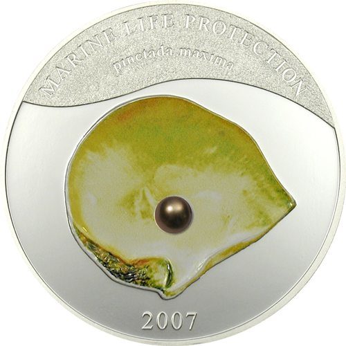 Жемчужина Пинктада максима - 2007 - Палау - серебряная монета с жемчужиной