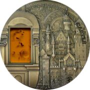 Замок Нойшванштайн (MINERAL ART) - Палау - 2011 - серебряная монета с вставкой янтаря
