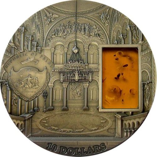 Замок Нойшванштайн (MINERAL ART) - Палау - 2011 - серебряная монета с вставкой янтаря — изображение 2