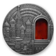 Московский Кремль (MINERAL ART) - Палау - серебряная монета с янтарем
