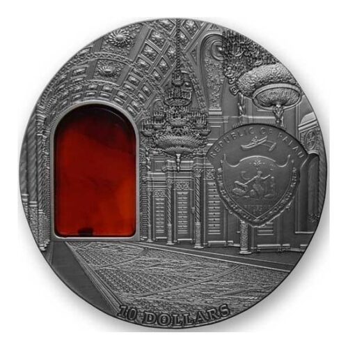 Московский Кремль (MINERAL ART) - Палау - серебряная монета с янтарем — изображение 2