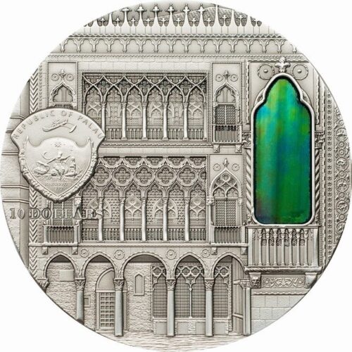 Искусство Тиффани (Tiffany Art) 2013 Венецианская готика - Палау - серебряная монета с Тиффани — изображение 2