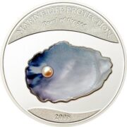 Жемчужина Синее небо - 2008 - Палау - серебряная монета с жемчужиной