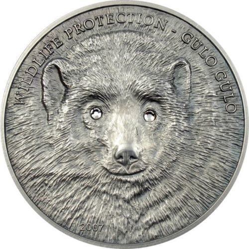Росомаха - 2007 - Монголия - серебряная монета с кристаллами