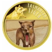 Тасманийский тигр - Ниуэ - 2011 - позолоченная монета с голограммой