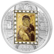 Шедевры мирового искусства - Владимирская икона - Острова Кука - 2013 - серебряная монета с золотом и 26 кристаллами (PREMIUM EDITION)
