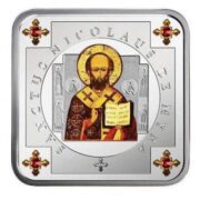 Святой Николай Чудотворец - Ниуэ - 2013 - серебряная монета с позолотой и кристаллами Сваровски