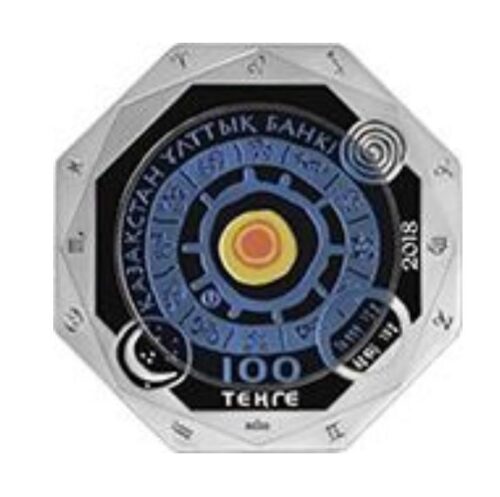 Знаки Зодиака: Скорпион, Казахстан, 100 тенге - серебряная монета с танталом — изображение 2