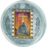 Шедевры мирового искусства - Пьета - Острова Кука - 2014 - серебряная монета с золотом и 26 кристаллами (PREMIUM EDITION)