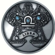 Зодиакальный гороскоп - Весы - серебряная монета с кристаллами Сваровски