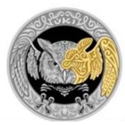 Филин (Uki), Казахстан, 500 тенге - серебряная монета с позолотой и бриллиантом