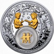Знаки Зодиака - Близнецы - серебряная монета с золотом