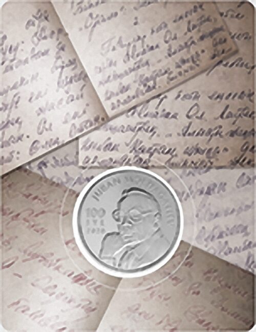 Жубан Молдагалиев, 100 лет, Казахстан, 100 тенге - мельхиор, блистер