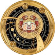 Знаки Зодиака: Рак - Камерун - позолоченная монета-кулон с красным золотом