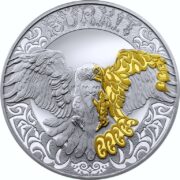 Беркут (Burkit), Казахстан, 5000 тенге - серебряная монета с позолотой и бриллиантом (25 унций)