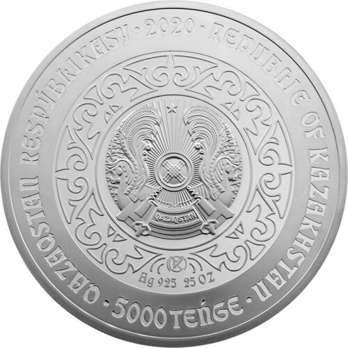 Олень (Bugy), Казахстан, 5000 тенге - серебряная монета с позолотой и бриллиантом (25 унций) — изображение 2