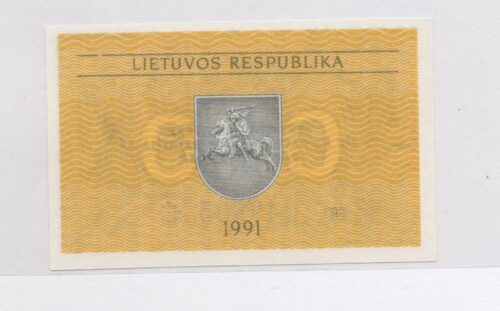 Банкнота 0.10 талонов 1991 года с надписью Vertybins popierius, Литва (UNC)