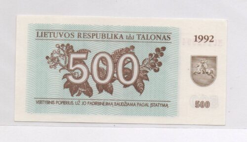 Банкнота 500 талонов 1992 года, Литва (UNC) — изображение 2
