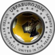 Чемпионат Европы 2024 по футболу в Германии (UEFA EURO 2024), Казахстан, 100 тенге - серебряная монета с позолотой
