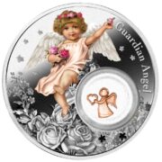 Ангел-хранитель - Ниуэ - 2 доллара - 2024 - серебряная монета с красным золотом и лазерной глазурью