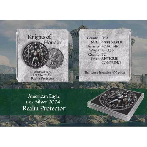 Рыцари чести: Защитник державы (Realm Protector) - США - 2024 - 1 доллар - серебряная монета (ТИРАЖ 300 ШТУК) — изображение 3