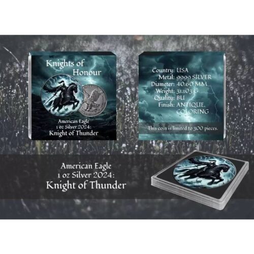 Рыцари чести: Рыцарь грома (Knight of Thunder) - США - 2024 - 1 доллар - серебряная монета (ТИРАЖ 300 ШТУК) — изображение 3